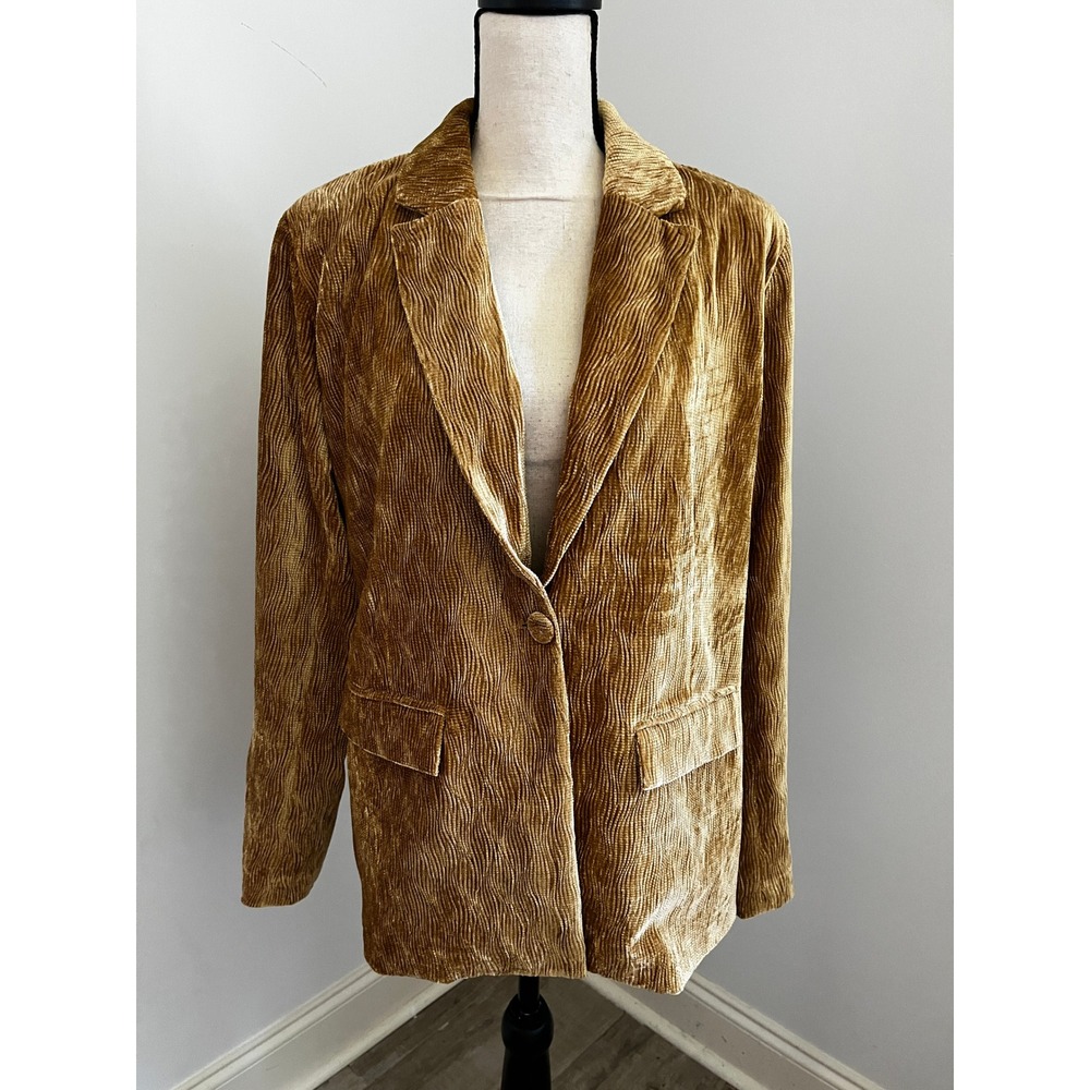 Minkpink Gold Velvet Corduroy Blazer Jacket Large Single Button Retro Indie Boho